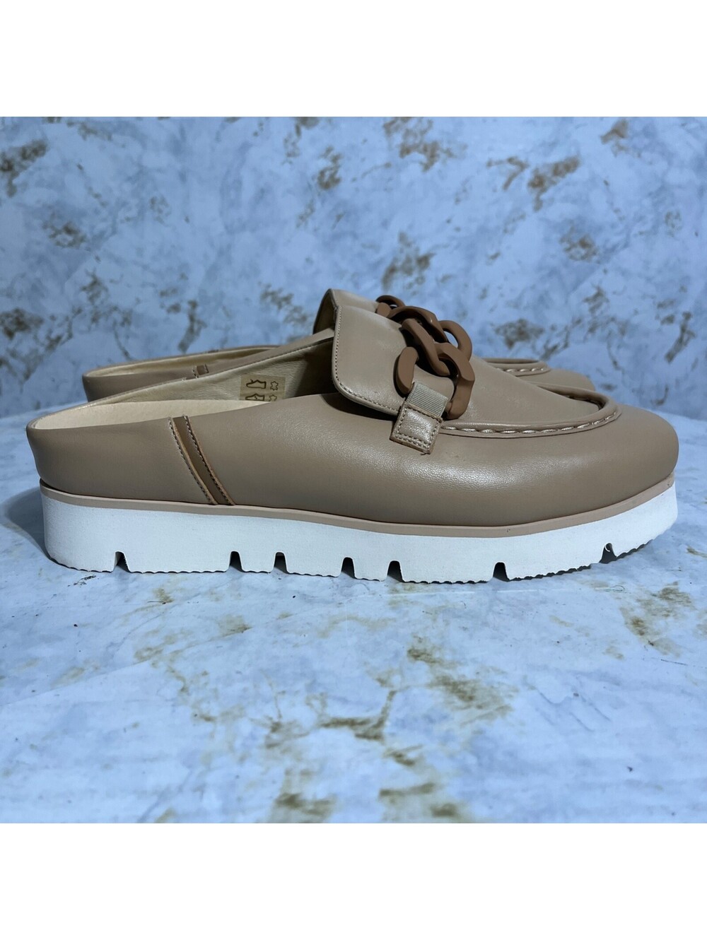 Softwaves 41 Women's Size 10 Shoes Beige White Leather Mules Platform Sneakers